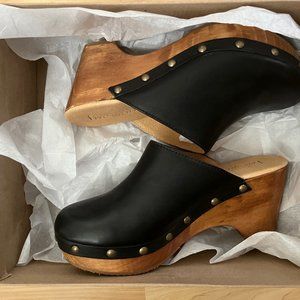 NEW IN BOX Cordani Zorba Black Leather Wooden Clogs Women's Size 8